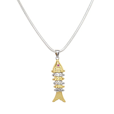 Sterling Silver Fish Pendant | Golden colour Finish
