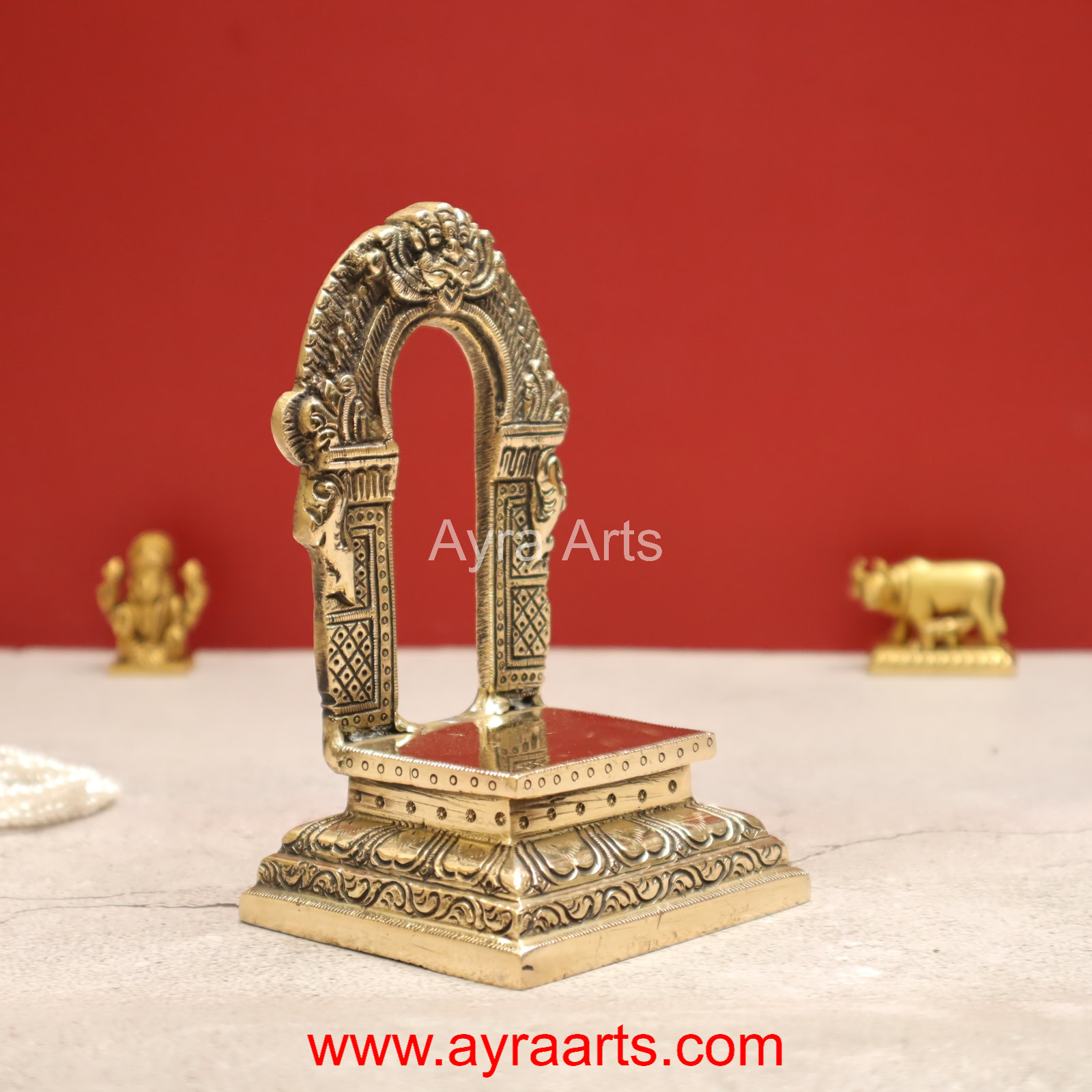 Brass Prabhavali with Chowki Peetam Suitable of Small Idols Pooja Decor - 5.8 Inch Height