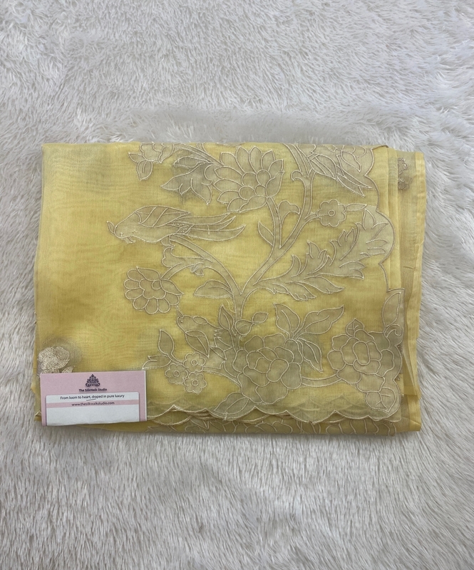 Meena – The Organza Saree with Applique Work (Bird) SWS164