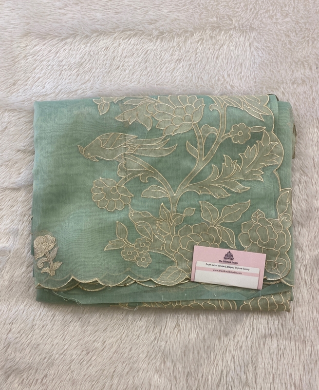 Meena – The Organza Saree with Applique Work (Bird) SWS164