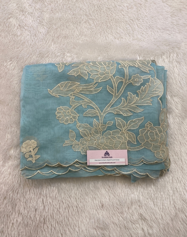 Meena – The Organza Saree with Applique Work (Bird) SWS164