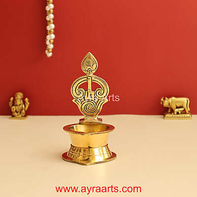 Traditional Brass Antique Murugan Om Vel Deepam for Pooja Diya - 5 Inch Height