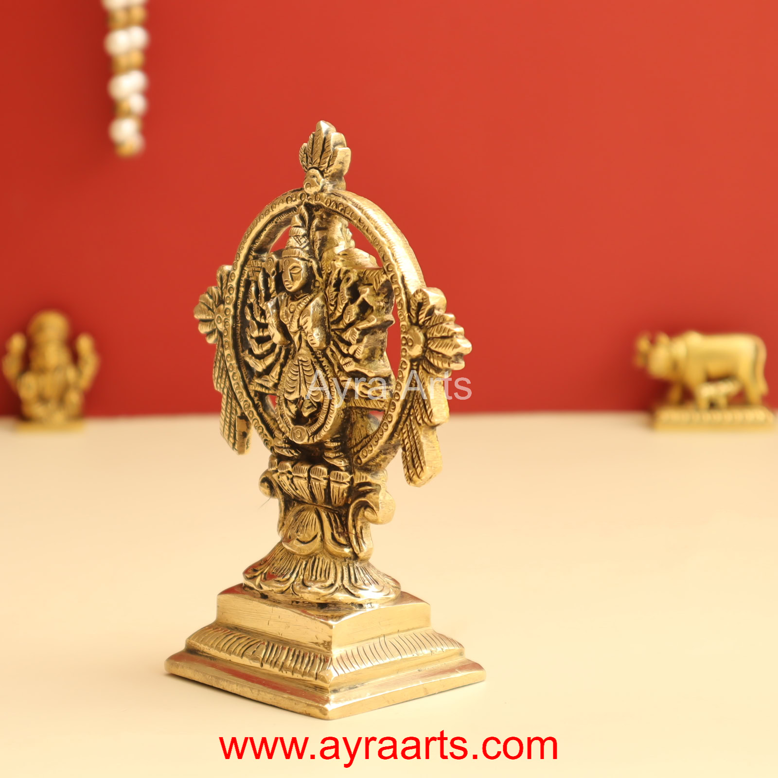 Brass Chakrathalwar Sudharashna Vigraham Swami Sudarshana and Yoga Narasimha Statue - 4.8 Inch Height