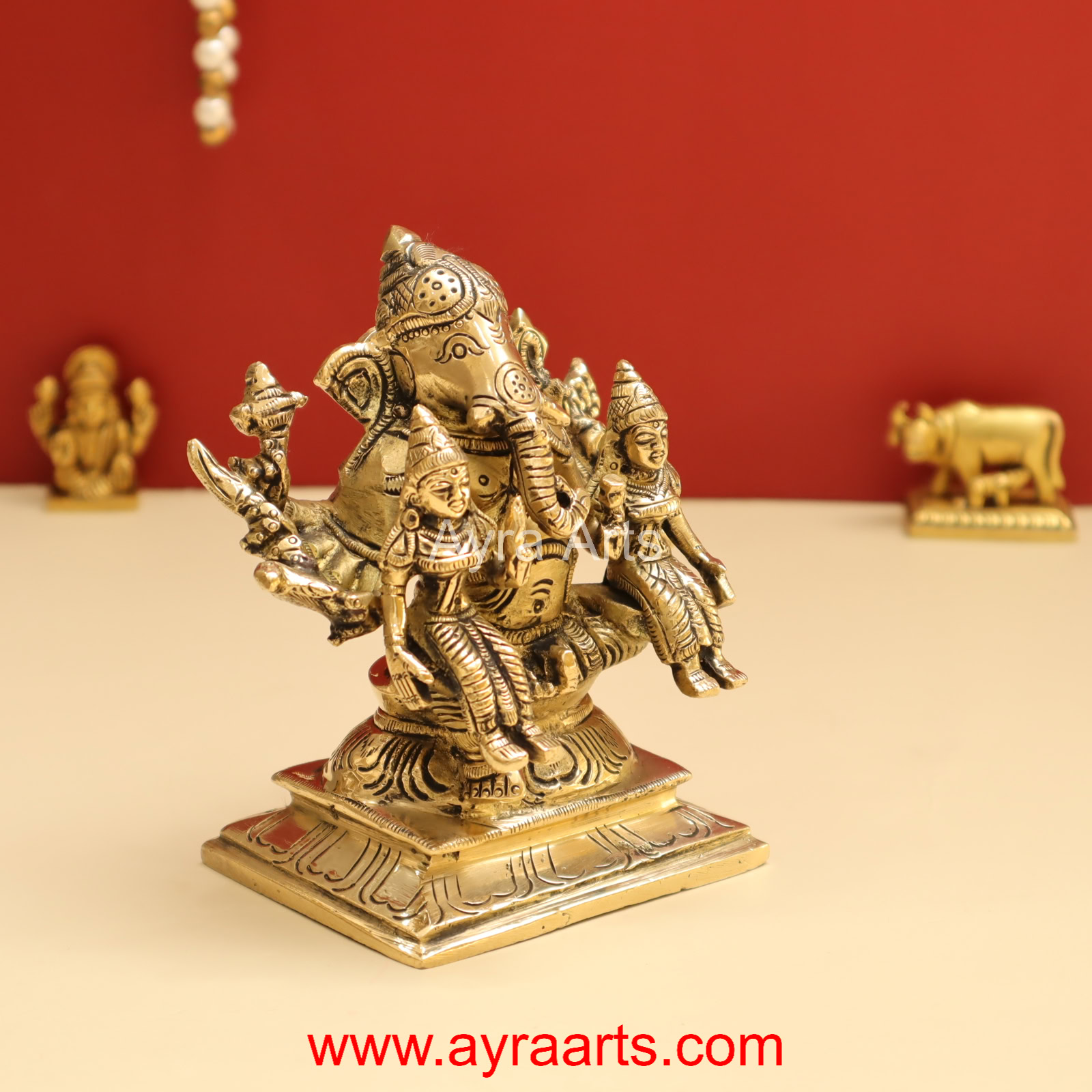 Exotic Brass Ganesh Ji Ganpati Murti with Riddhi Siddhi Idol Statue for Puja - 4.8 Inch Height