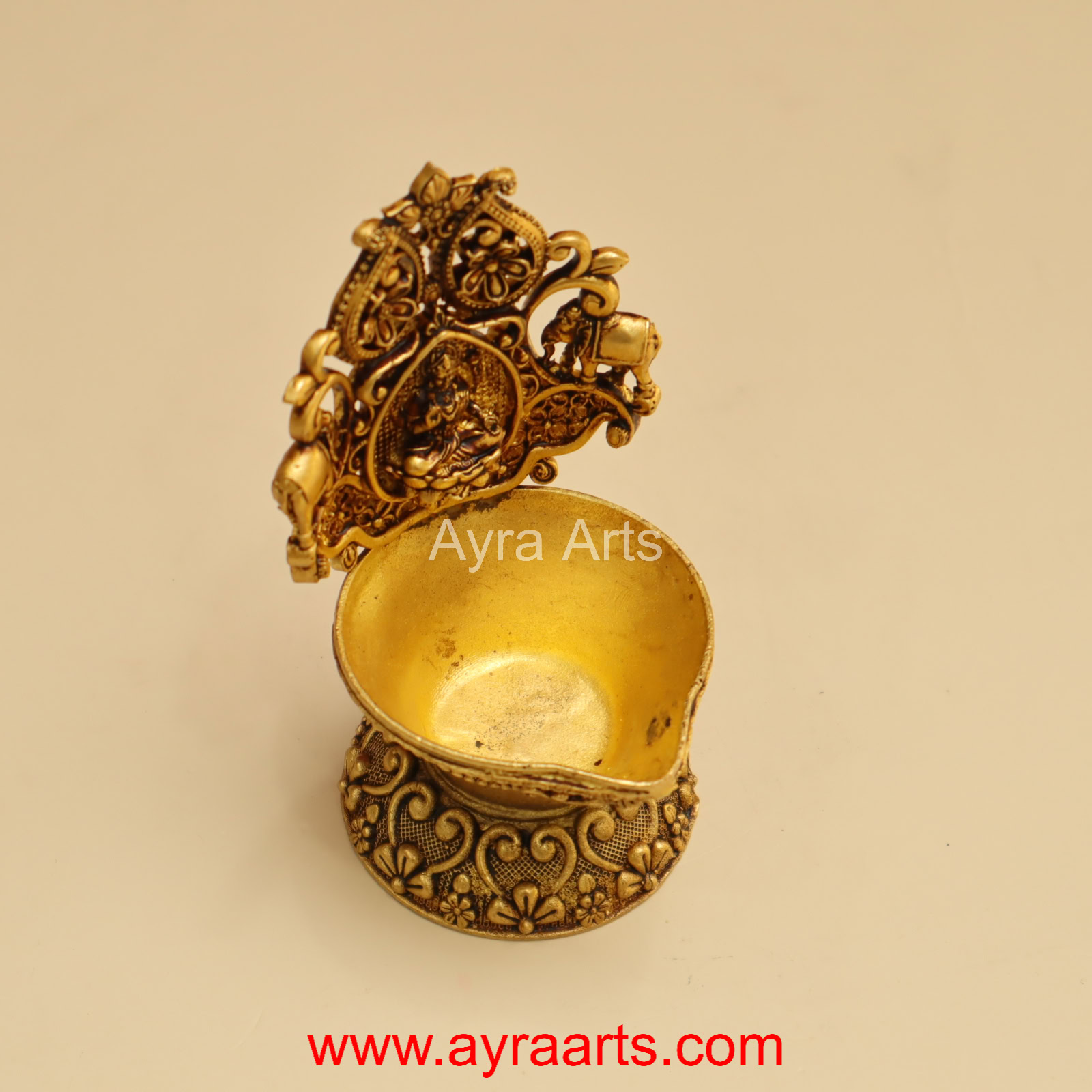 Intricately Carved Premium Brass Lakshmi Deepam - 4 inch Height