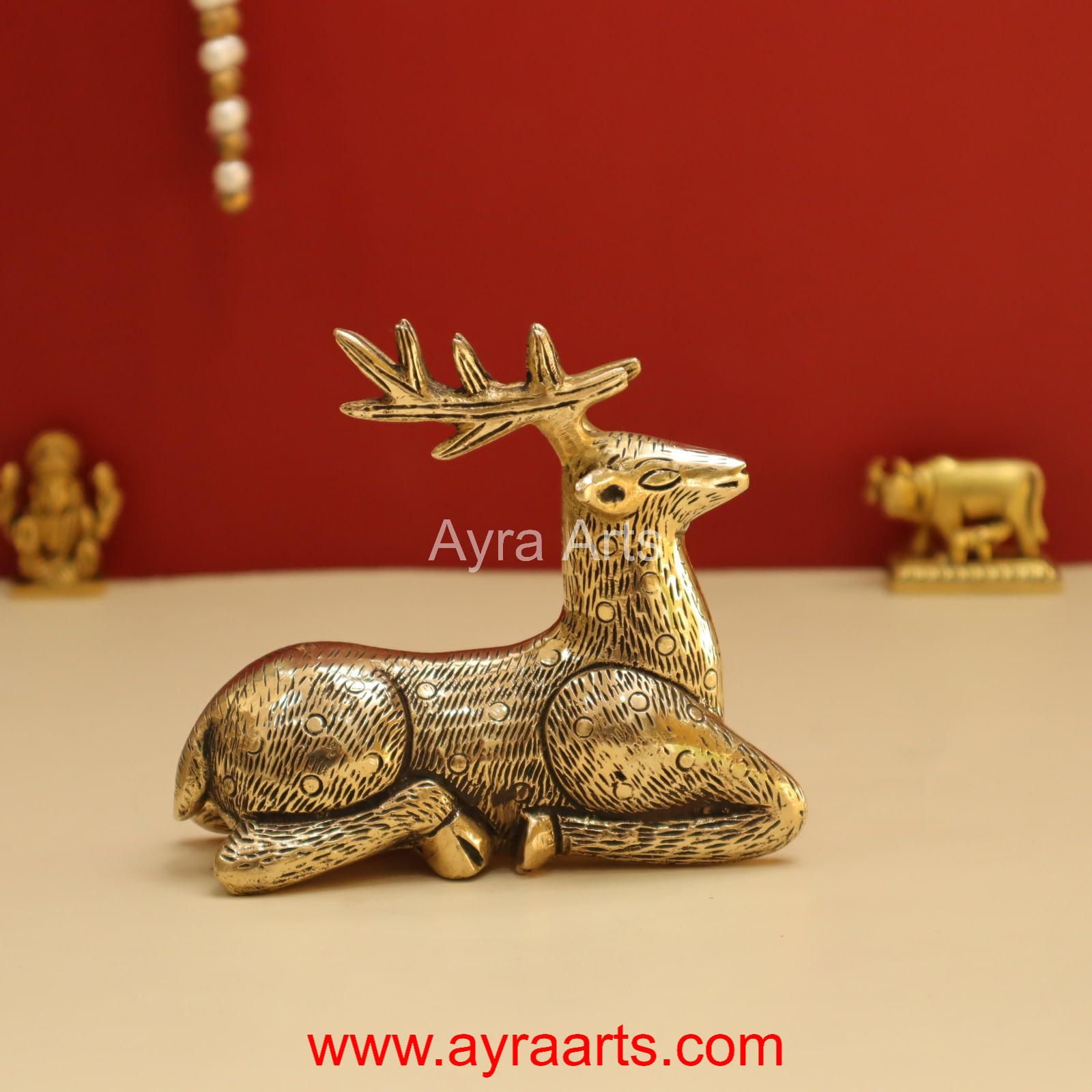 Antique Brass Decorative Deer for Home and Office Decor - 4 Inch Height