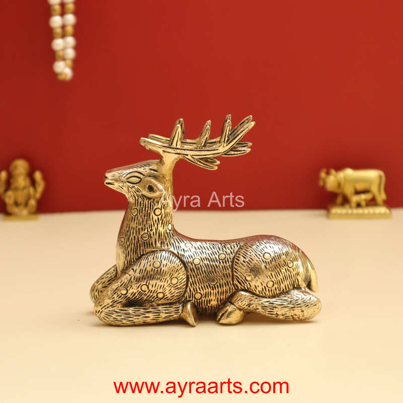 Antique Brass Decorative Deer for Home and Office Decor - 4 Inch Height