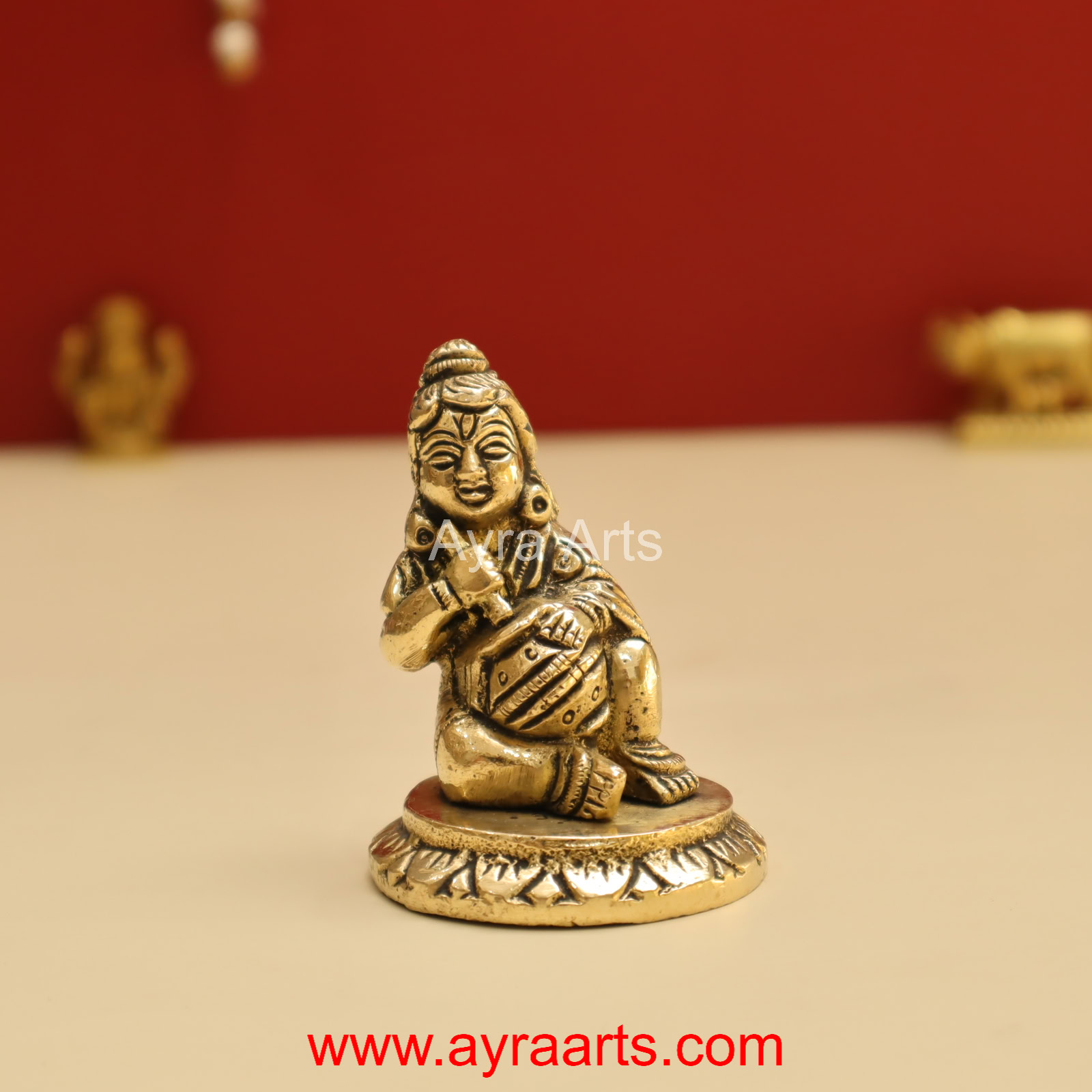 Brass Makhan Chor Matka Small Lord Bala Gopal Krishna Idol - 2.8 Inch Height