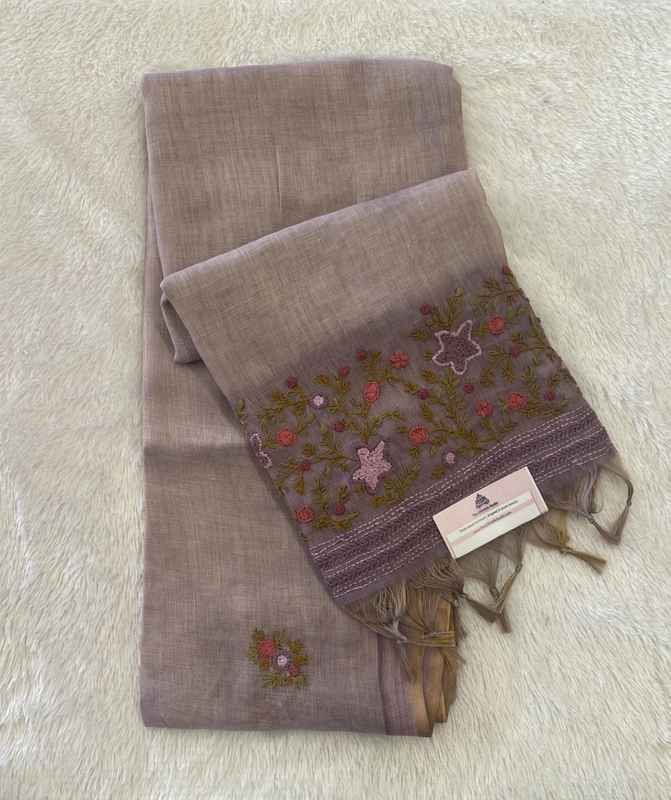 Saanvi - The Linen French Knot Saree in Heavy Blouse SWS169