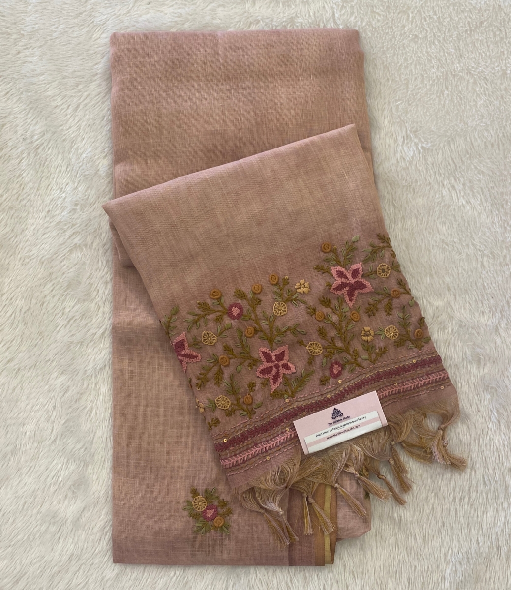 Saanvi - The Linen French Knot Saree with Heavy Blouse SWS168