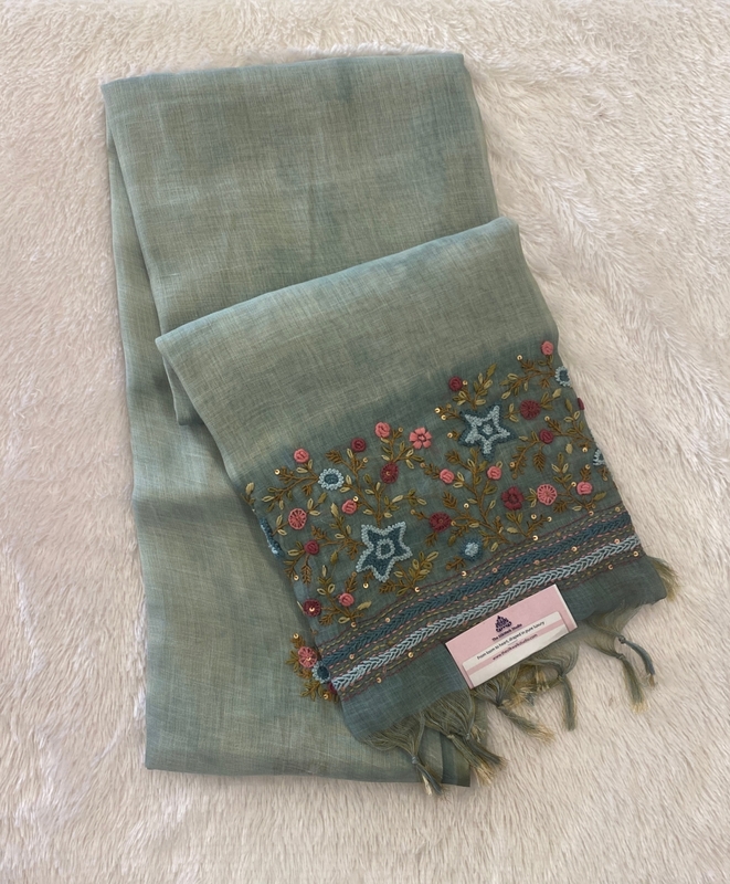 Saanvi - The Linen French Knot Saree in Heavy Blouse SWS167