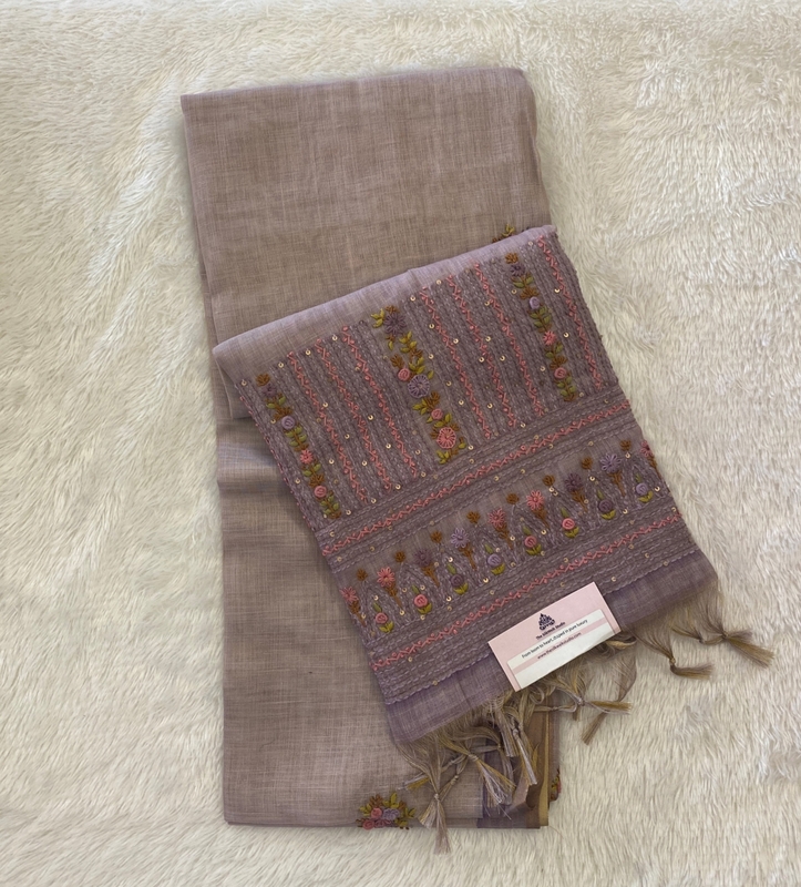 Saanvi - The Linen French Knot Saree with Heavy Blouse SWS177