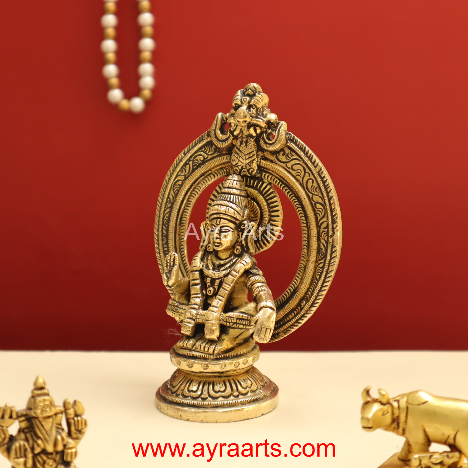 Seated Lord Swami Ayyappan Ayyappa Fine Brass Statue - 5 Inch Height