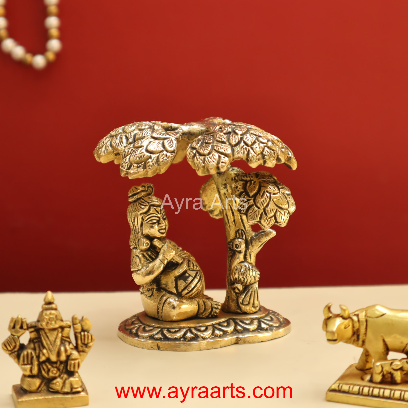 Beautiful Brass Bal Gopal Lord Krishna Under Tree with Matki Idol - 4 Inch Height Beautiful Brass Bal Gopal Lord Krishna Under Tree with Matki Idol - 4 Inch Height