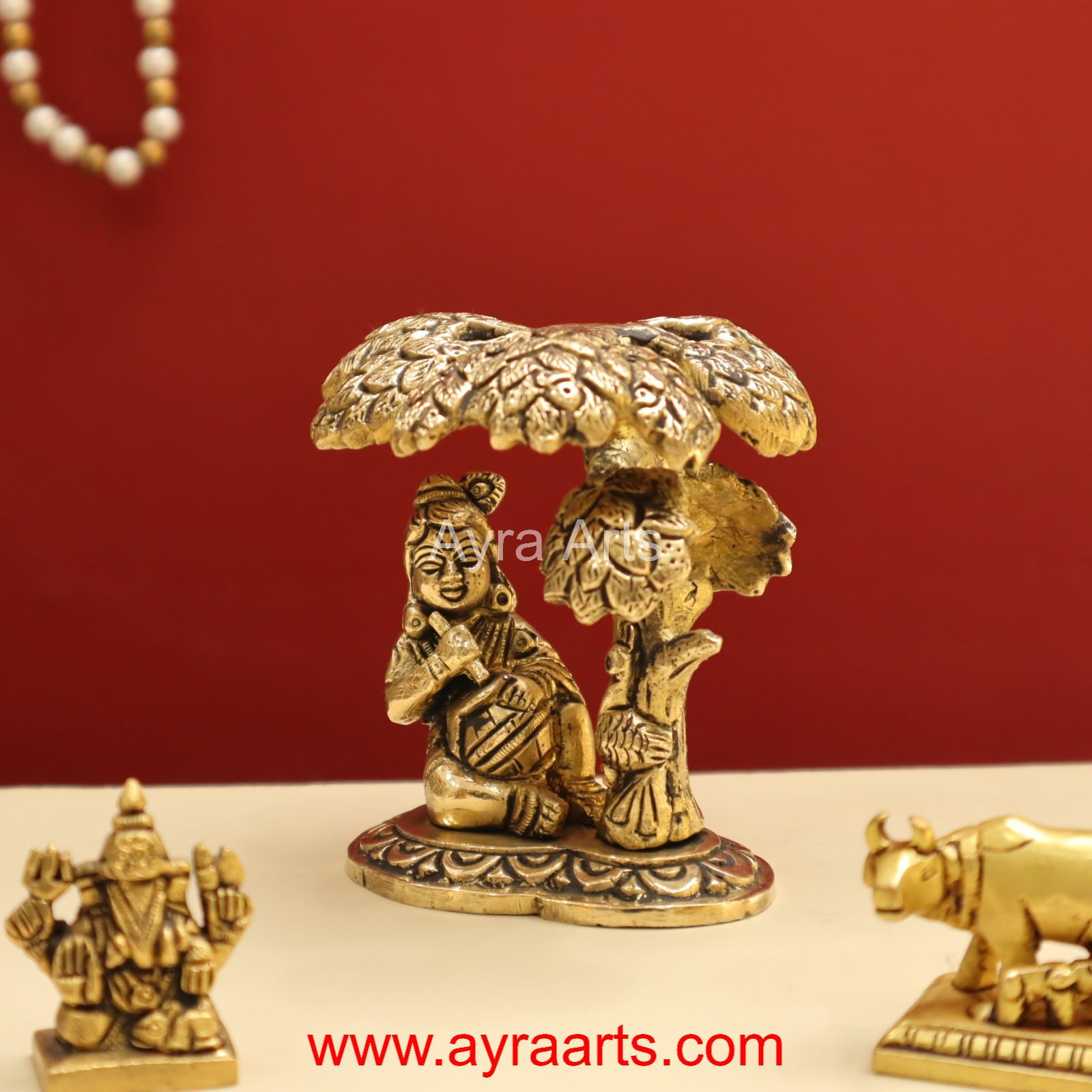 Beautiful Brass Bal Gopal Lord Krishna Under Tree with Matki Idol - 4 Inch Height Beautiful Brass Bal Gopal Lord Krishna Under Tree with Matki Idol - 4 Inch Height