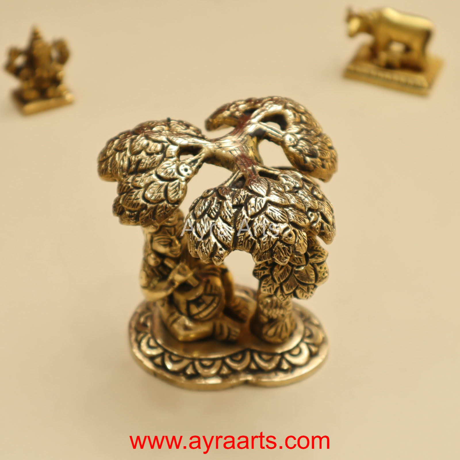 Beautiful Brass Bal Gopal Lord Krishna Under Tree with Matki Idol - 4 Inch Height Beautiful Brass Bal Gopal Lord Krishna Under Tree with Matki Idol - 4 Inch Height