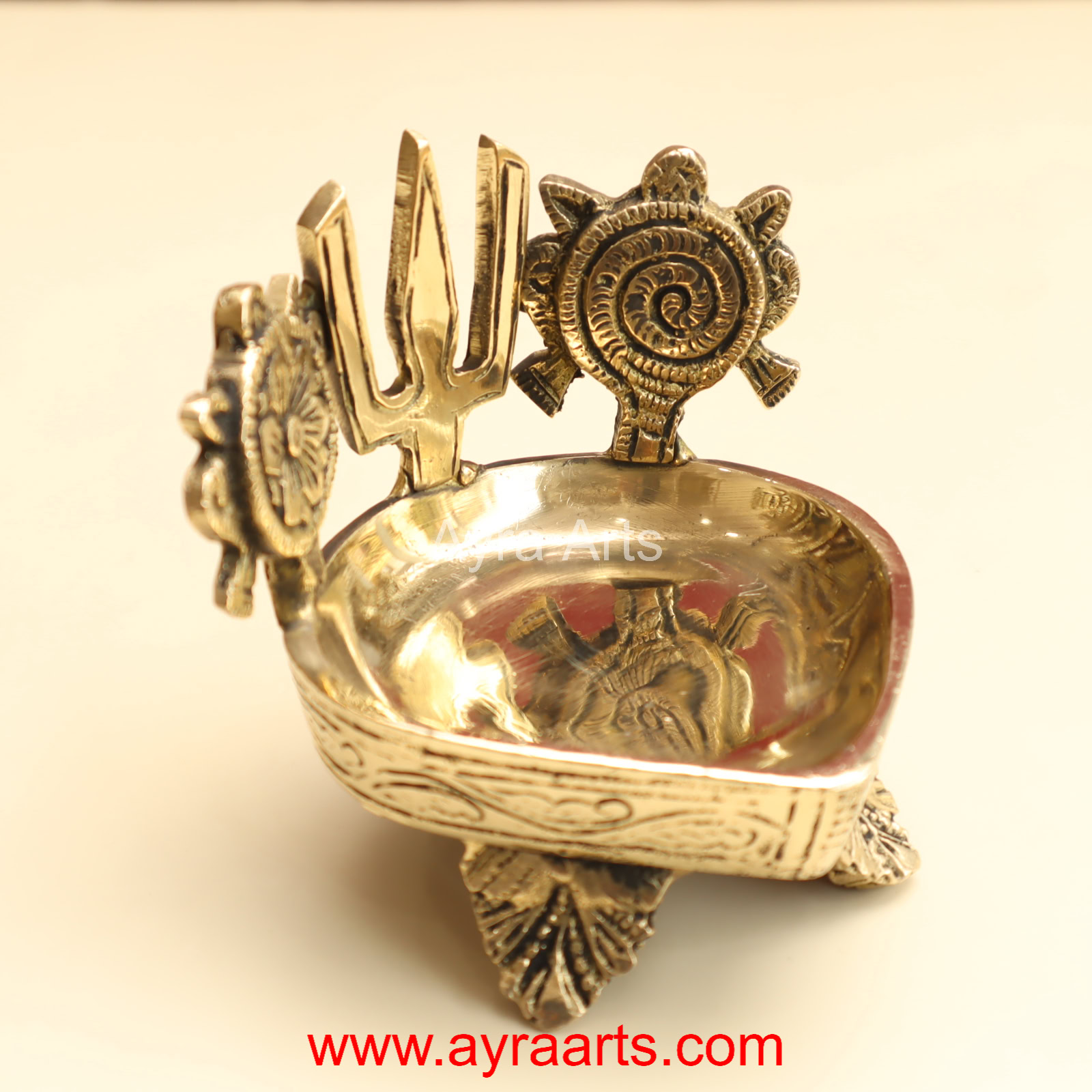 Buy Pure Brass Shanku Chakra Deepam - 3.8 Inch Height
