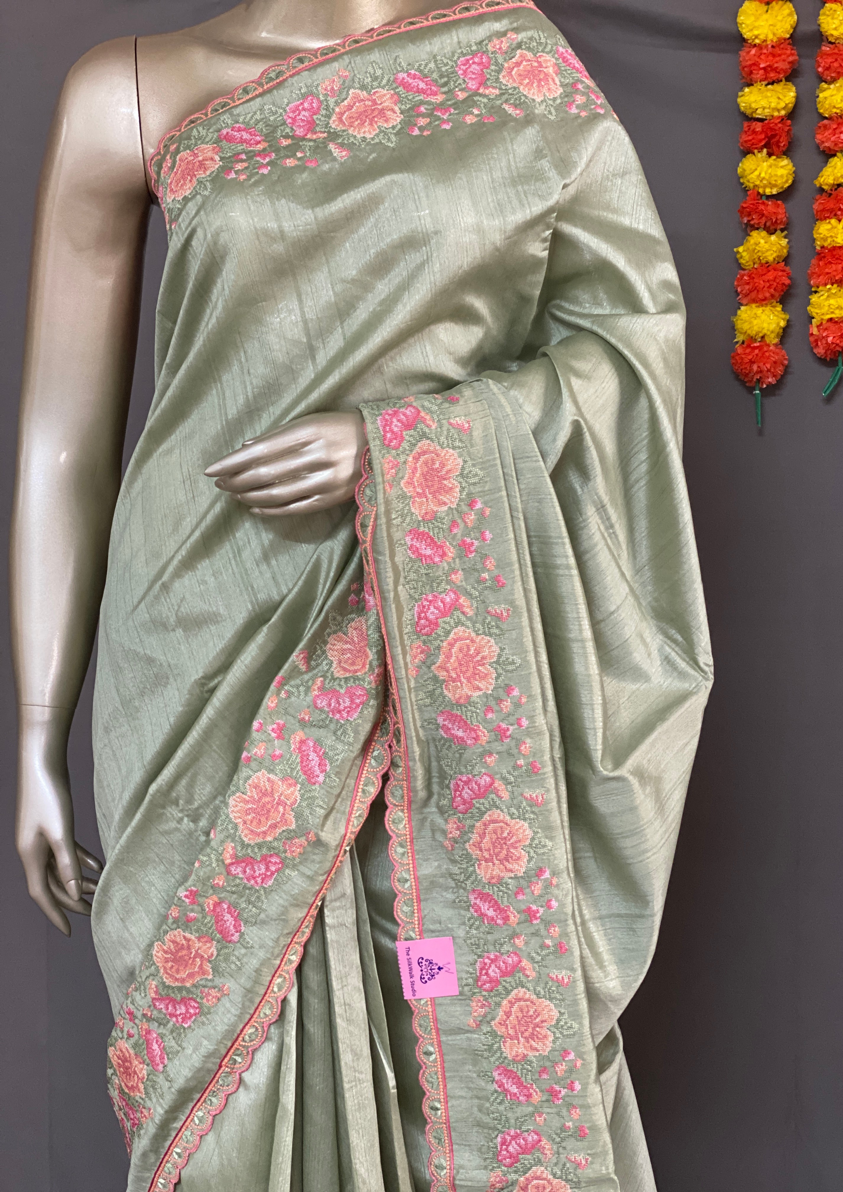 Daisy - Designer Cross Stitch Embroidered Tussar Sarees 10366 Daisy - Designer Cross Stitch Embroidered Tussar Sarees 10366