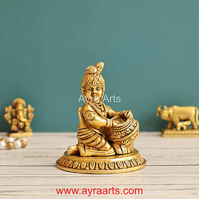 Brass Matki Krishna 3.5 Inch Height