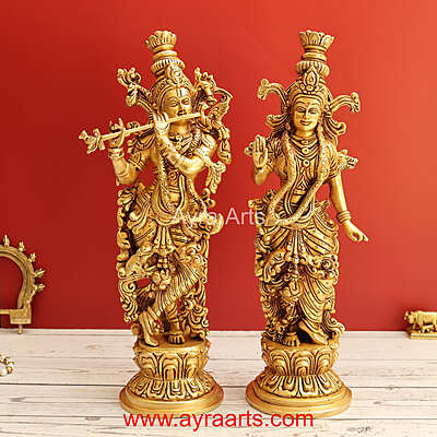 Standing Radha Madhav Krishna Brass Idols Set Best for Gifting Home Decor - 14 Inch Height