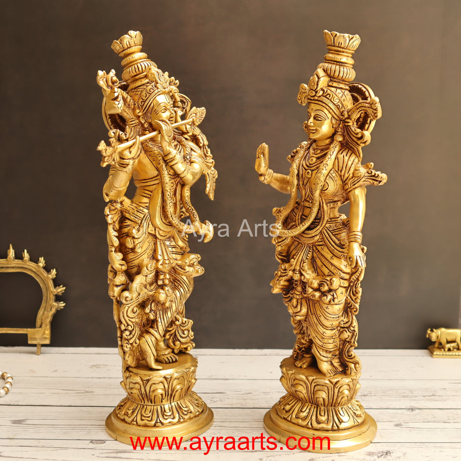 Standing Radha Madhav Krishna Brass Idols Set Best for Gifting Home Decor - 14 Inch Height Standing Radha Madhav Krishna Brass Idols Set Best for Gifting Home Decor - 14 Inch Height