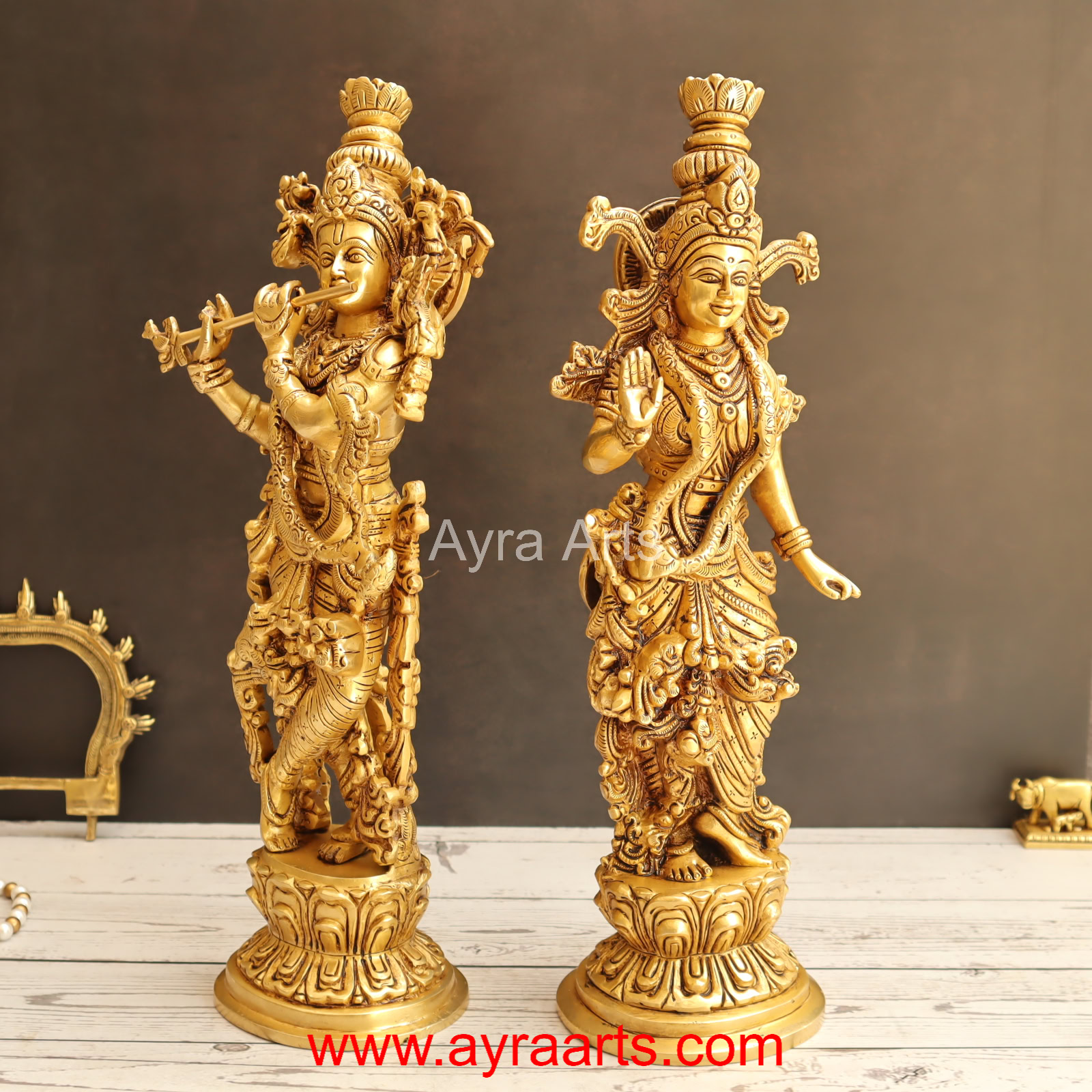 Standing Radha Madhav Krishna Brass Idols Set Best for Gifting Home Decor - 14 Inch Height Standing Radha Madhav Krishna Brass Idols Set Best for Gifting Home Decor - 14 Inch Height