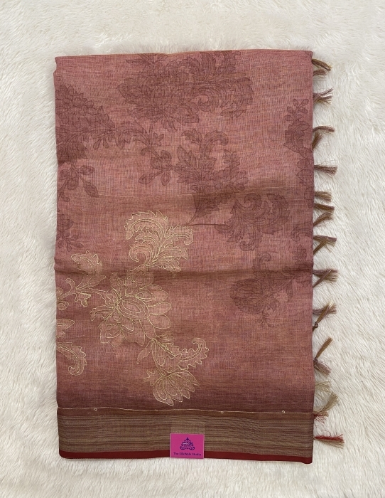 Madavi - The Floral Embroidery Linen Cotton Saree 19223