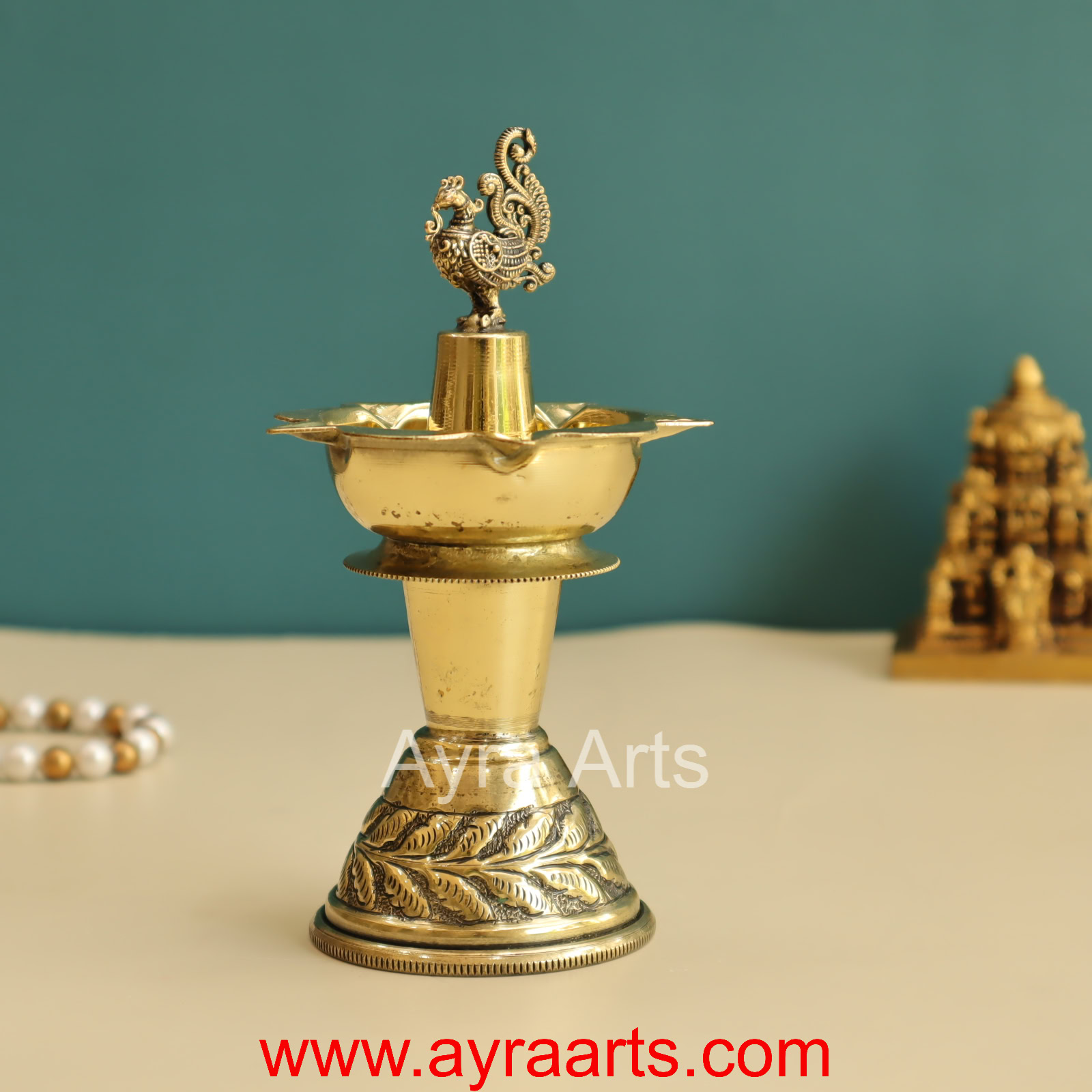 Premium Brass Peacock Standing Diya - 5.8 Inch Height