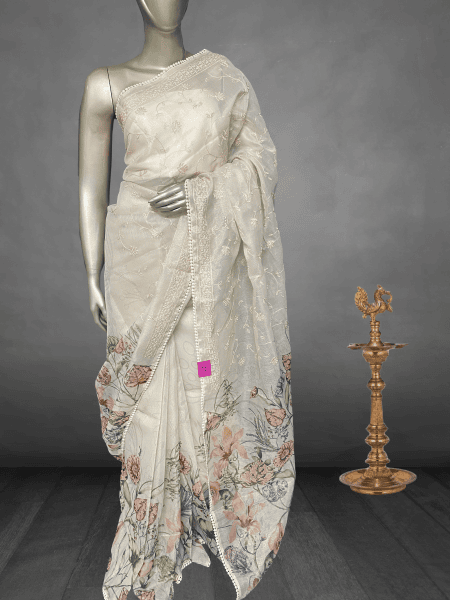 Nitara - The Kota Tissue Saree in Digital Print Pallu (Peach Blouse)