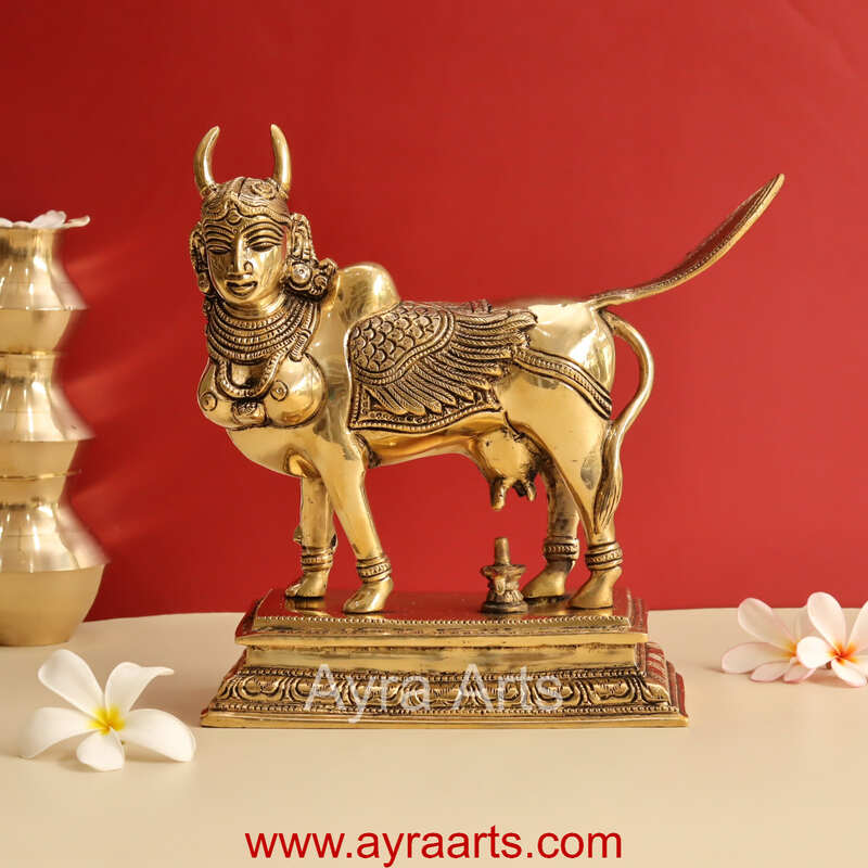 Brass Surabhi Kamadhenu The Wish Fulfilling Cow Idol - 9 Inch Height Brass Surabhi Kamadhenu The Wish Fulfilling Cow Idol - 9 Inch Height
