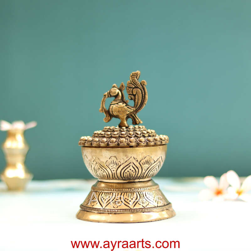 Handcrafted Brass Loban Dhoop Dani with Peacock Incense Dhoop Burner for Home Office Temple Prayer - 7 Inch Height Handcrafted Brass Loban Dhoop Dani with Peacock Incense Dhoop Burner for Home Office Temple Prayer - 7 Inch Height
