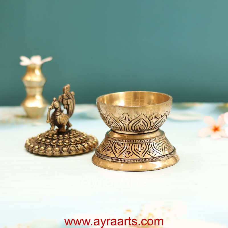 Handcrafted Brass Loban Dhoop Dani with Peacock Incense Dhoop Burner for Home Office Temple Prayer - 7 Inch Height Handcrafted Brass Loban Dhoop Dani with Peacock Incense Dhoop Burner for Home Office Temple Prayer - 7 Inch Height