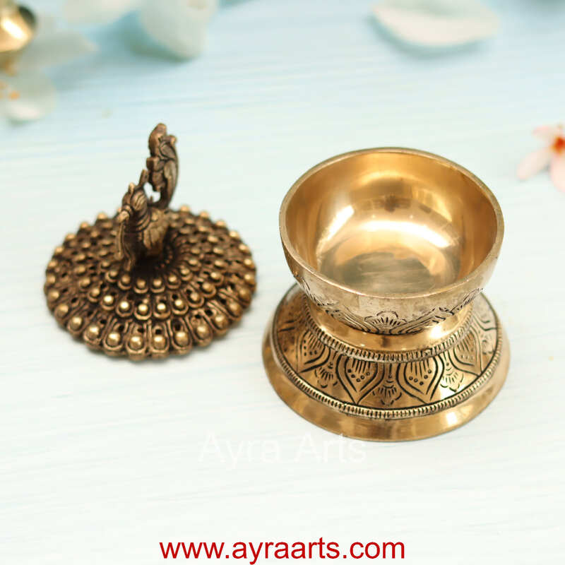 Handcrafted Brass Loban Dhoop Dani with Peacock Incense Dhoop Burner for Home Office Temple Prayer - 7 Inch Height Handcrafted Brass Loban Dhoop Dani with Peacock Incense Dhoop Burner for Home Office Temple Prayer - 7 Inch Height