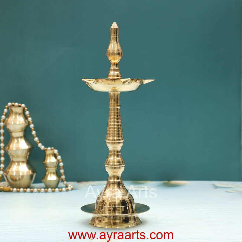 Traditional Brass Kerala Panchmukhi Kalash Deepak | Nilavilakku Oil Lamp with 5 Wicks Standing Puja Diya for Inauguration & Home Temple