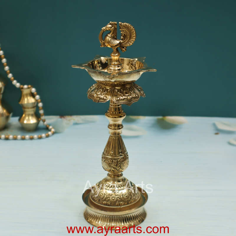 Brass Samai Peacock Maharaja Diya Oil Lamp Brass Samai Peacock Maharaja Diya Oil Lamp