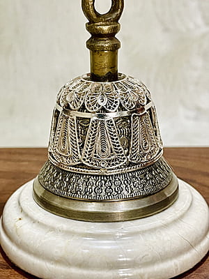 Silver Filigree Brass Hand Bell | Puja Bells for Home & Silver Gifting Silver Filigree Brass Hand Bell | Puja Bells for Home & Silver Gifting
