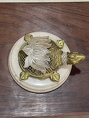 Turtle Showpiece with Silver Filigree Lotus | Silver Item for Gift Turtle Showpiece with Silver Filigree Lotus | Silver Item for Gift