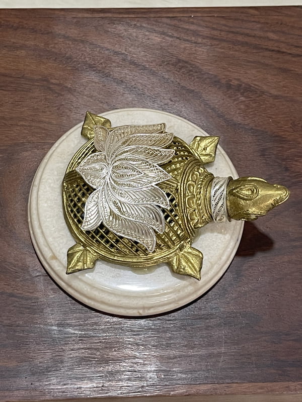 Turtle Showpiece with Silver Filigree Lotus | Silver Item for Gift Turtle Showpiece with Silver Filigree Lotus | Silver Item for Gift