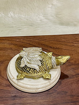 Turtle Showpiece with Silver Filigree Lotus | Silver Item for Gift Turtle Showpiece with Silver Filigree Lotus | Silver Item for Gift
