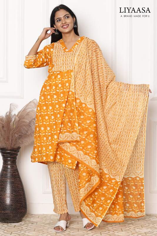 COTTON DUPPATA SET mustard (Pack of all sizes)