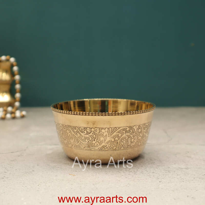 Pure Brass Embossed Flower Design Small Bowl Katori Pure Brass Embossed Flower Design Small Bowl Katori
