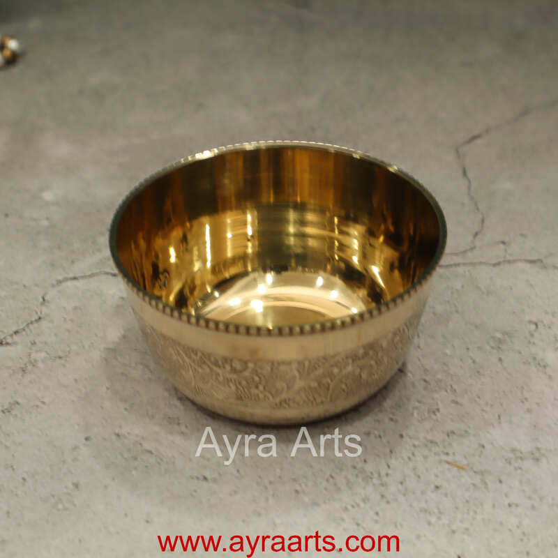 Pure Brass Embossed Flower Design Small Bowl Katori Pure Brass Embossed Flower Design Small Bowl Katori