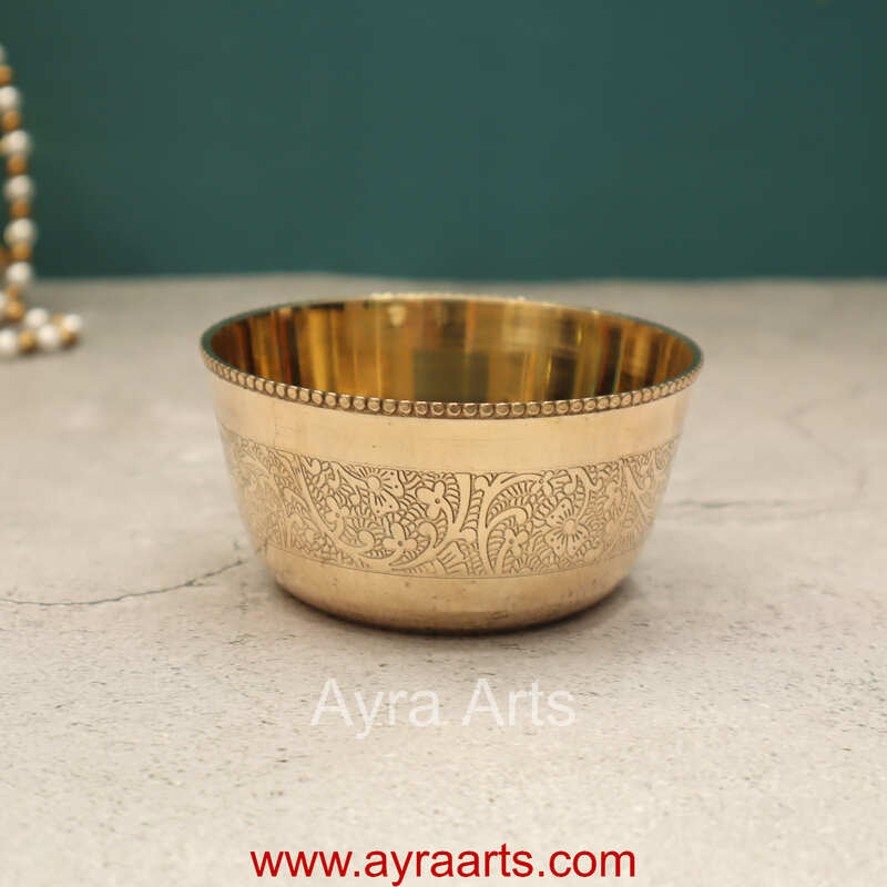 Pure Brass Embossed Flower Design Small Bowl Katori Pure Brass Embossed Flower Design Small Bowl Katori
