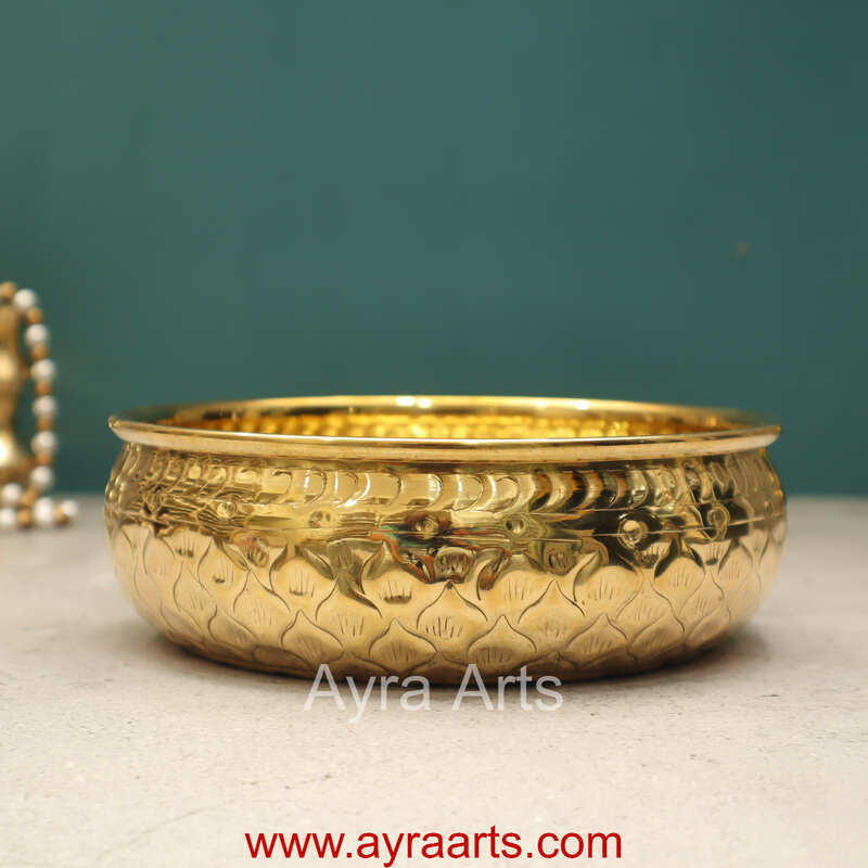 Brass Traditional Decorative Bowl Royal Urli Embossed Design for Home Decor