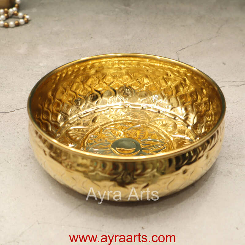 Brass Traditional Decorative Bowl Royal Urli Embossed Design for Home Decor