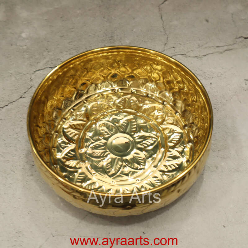 Brass Traditional Decorative Bowl Royal Urli Embossed Design for Home Decor
