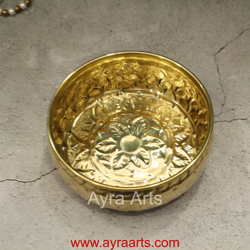 Brass Traditional Decorative Bowl Royal Urli Embossed Design for Home Decor