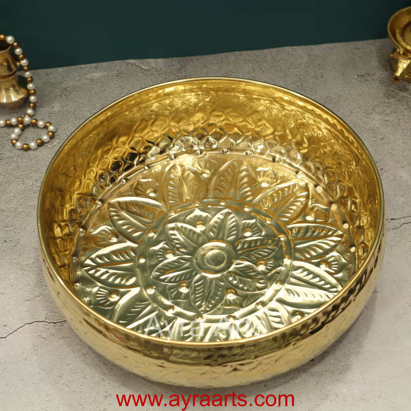 Brass Traditional Decorative Bowl Royal Urli Embossed Design for Home Decor