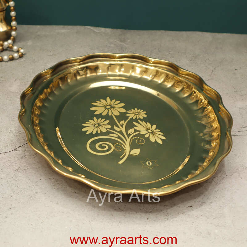 Brass Flower Design Embossed Oval Tray