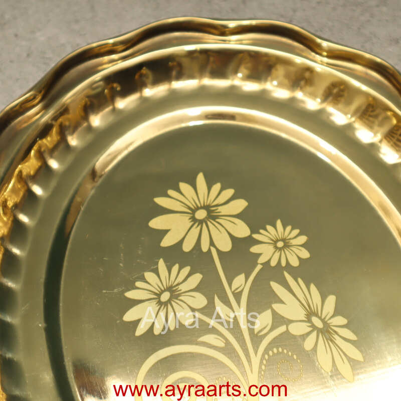 Brass Flower Design Embossed Oval Tray